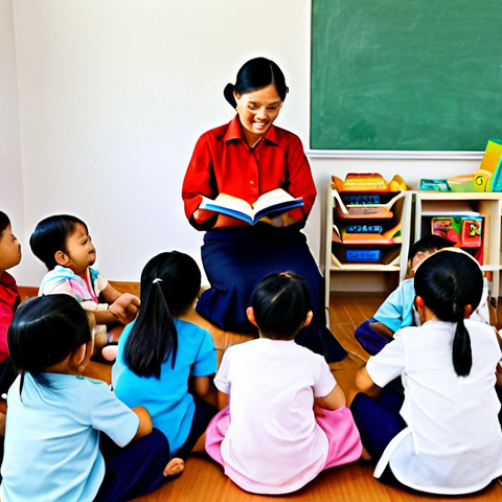 **
"A bright and welcoming preschool classroom in Thailand, filled with colorful learning materials. Children are engaged in various activities: reading books in the corner, playing with blocks, and creating art. A Thai teacher, fully clothed in appropriate attire, interacts warmly with the children. Safe for work, appropriate content, professional, family-friendly, perfect anatomy, natural proportions."
**