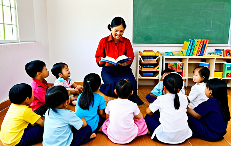 **
"A bright and welcoming preschool classroom in Thailand, filled with colorful learning materials. Children are engaged in various activities: reading books in the corner, playing with blocks, and creating art. A Thai teacher, fully clothed in appropriate attire, interacts warmly with the children. Safe for work, appropriate content, professional, family-friendly, perfect anatomy, natural proportions."
**
