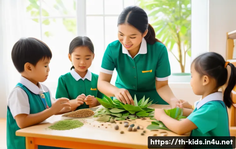 유아교육지도사 강의 중 활용할 수 있는 다양한 교육 자료 - A vibrant early childhood classroom scene in Thailand, featuring young children wearing colorful sch...