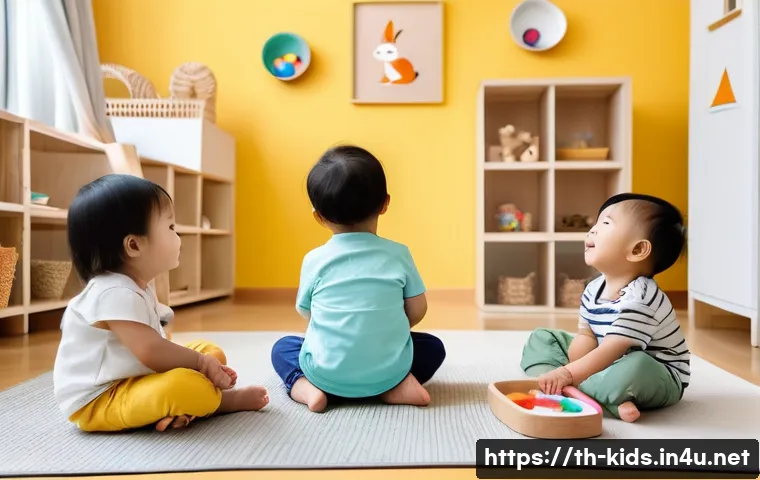 유아교육지도사 자격증 시험에 자주 나오는 키워드 - A bright and colorful early childhood classroom scene in Thailand, featuring toddlers aged 1-3 years...