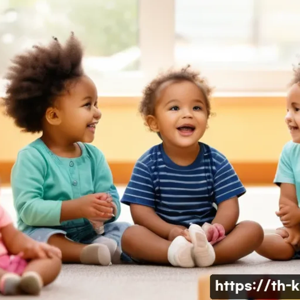 유아교육지도사 관련 동영상 콘텐츠 제작법 - A warm and inviting early childhood classroom scene featuring a diverse group of toddlers wearing co...