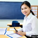 Home 20 유아교육지도사 자격증 갱신 절차 - A professional Thai early childhood educator in a modern classroom setting, wearing modest business-...