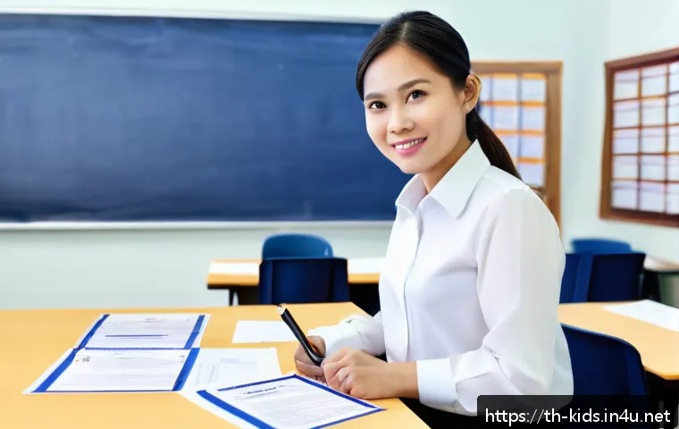 유아교육지도사 자격증 갱신 절차 - A professional Thai early childhood educator in a modern classroom setting, wearing modest business-...