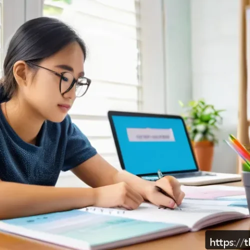 Home 31 유아교육지도사 자격증 시험 합격률 - A focused young adult Thai student studying at a wooden desk in a bright, cozy room decorated with c...